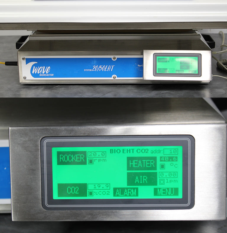 GE Wave Bioreactor 20/50EHT Rocker CO2 In & 50L Heated Holder w/ Lid & 2 Heaters