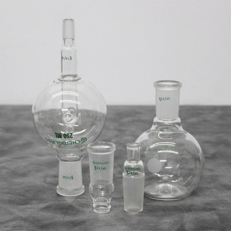 Chemglass Rotary Evaporator 250mL Bump Trap - Flat Bottom Flask - 2 Adapters