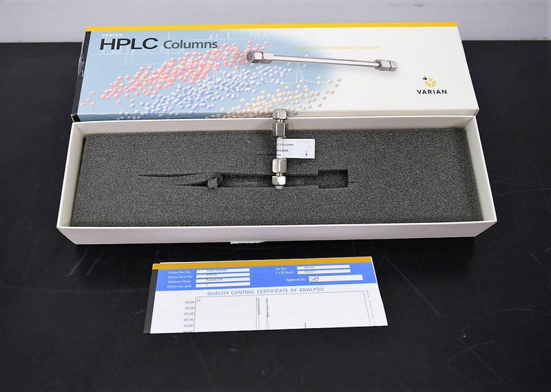 a box of hplc columns from varian sits on a table