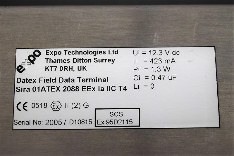 Expo Pressurized Enclosure Cabinet SS Datex Field Data Terminal Warranty