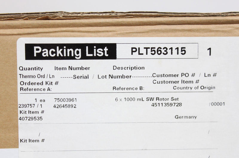 Thermo Sorvall 75003961 BIOS Swing Bucket Rotor label