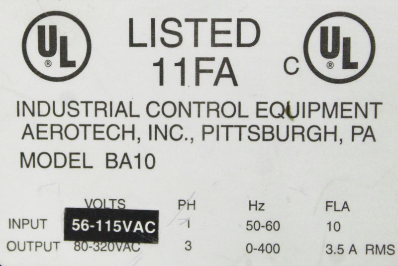 Aerotech BA10-160 Servo Amplifier Output 80-320VAC - 1360W - Input 56-115VAC