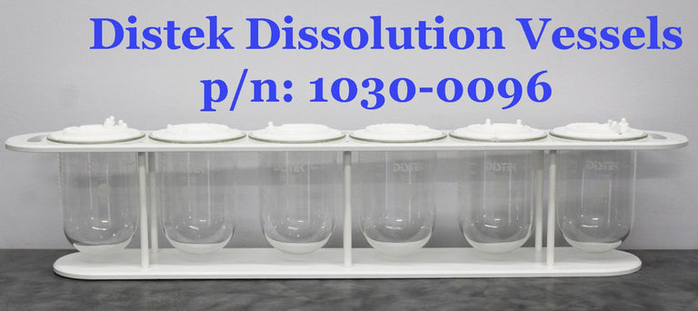 Distek 3010-0096 6 Dissolution Vessels w/ Caps and Rack for Bathless Testing