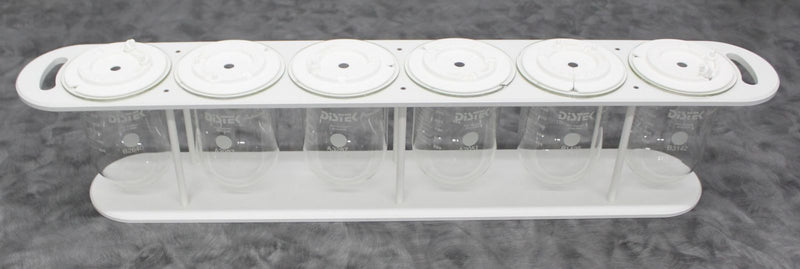 Distek 3010-0096 x6 Dissolution Vessels w/ Caps and Rack for Bathless Testing