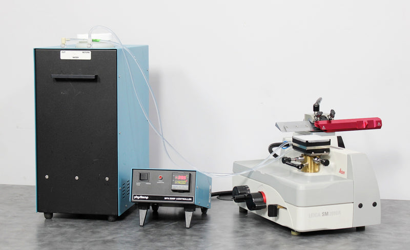 Leica SM2010R Sliding Microtome & Physitemp Freezing Stage w/ Blade Adapter