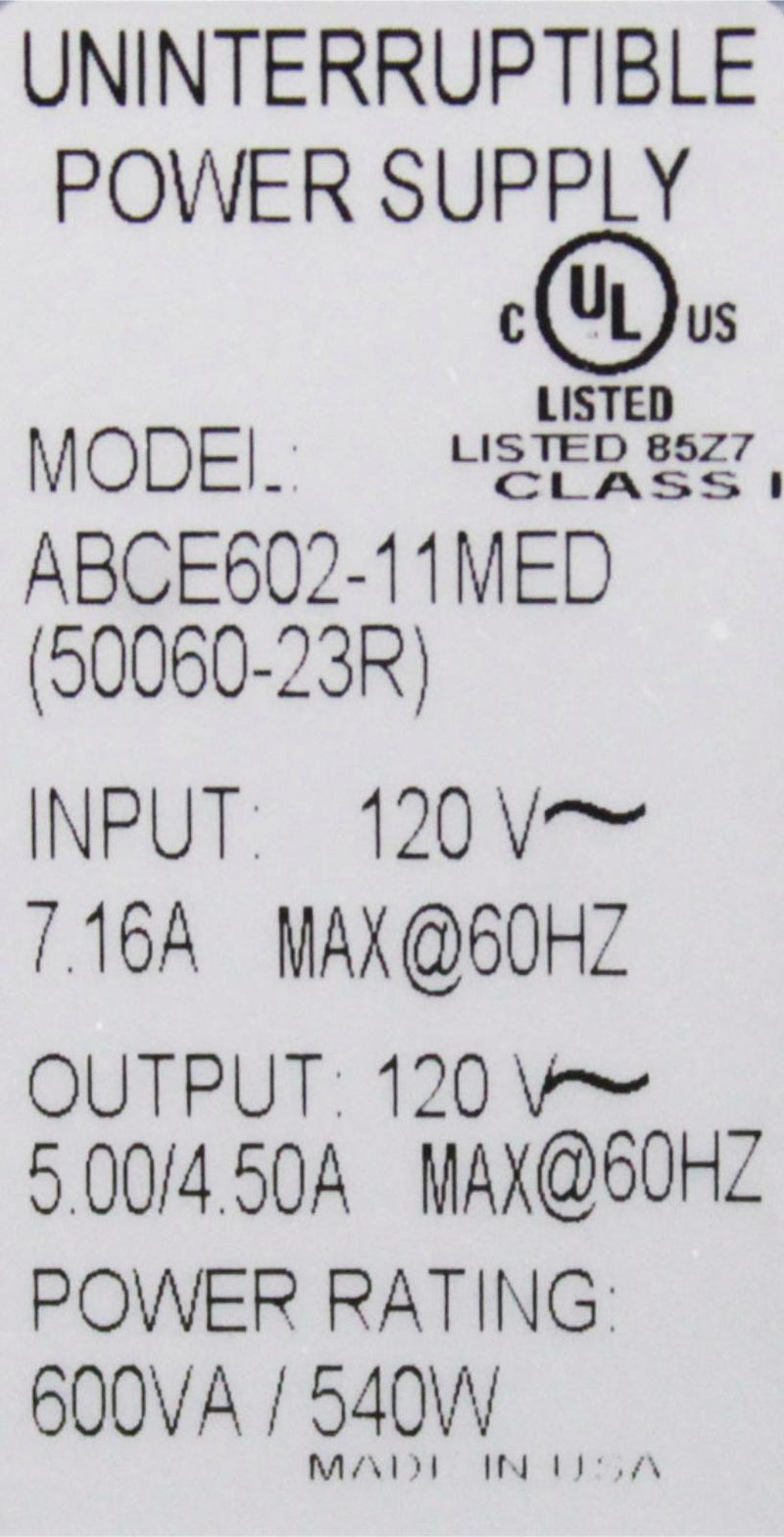 Powervar ABCE602-11MED Medical Grade Power Supply - Batteries Needed