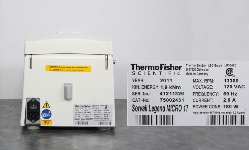 Thermo Sorvall Legend Micro 17 Benchtop Microcentrifuge 75002431 w/ Rotor