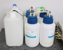 x4 4L Reagent Bottles with Lids and Low Fluid Level Sensors, Waste Bottle with Lid and Disconnect Fitting
