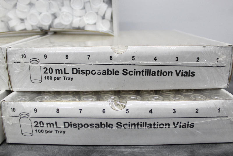 x4 Boxes Disposable Scintillation 20mL Vials 100ct. Each Box w/ x5 Bags of Caps