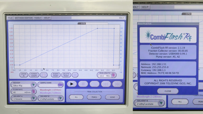 Teledyne Isco CombiFlash RF+ Automated Flash Chromatography 625230021 w/ 2 Racks