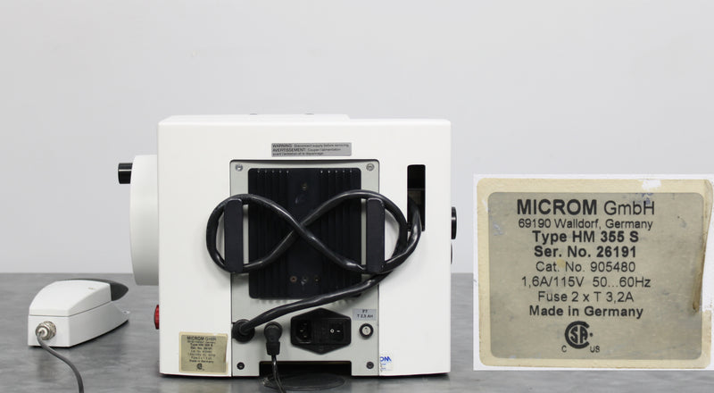 Microm HM 355 S Motorized Rotary Microtome 905480 with Foot Pedal & Knife Holder