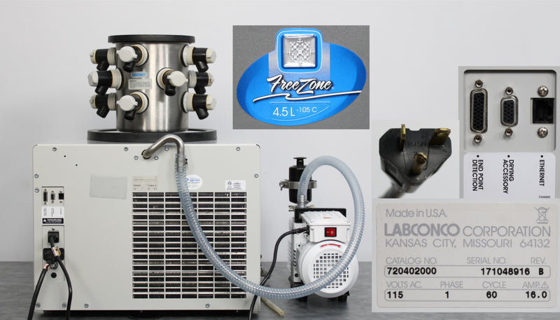 Labconco FreeZone 4.5L -105°C Benchtop Freeze Dryer 720402000 w/ Manifold & Pump