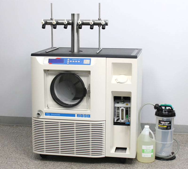 SP VirTis 25EL Freezemobile FM25EL-85 Freeze Dryer Unit, Vacuum Pump Oil, Manual Fluid Evacuator