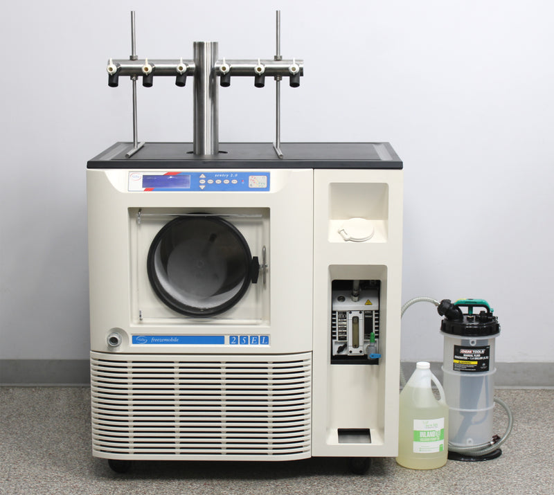 SP VirTis 25EL Freezemobile FM25EL-85 Freeze Dryer Unit, Vacuum Pump Oil, Manual Fluid Evacuator