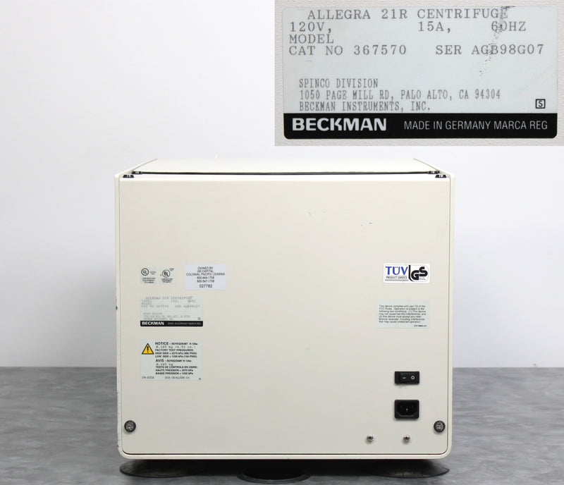 Beckman Allegra 21R Refrigerated Benchtop Centrifuge 367570 with S4180 Rotor