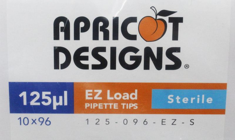 Apricot Designs EZ 125ul Load Pipette Tips Sterile Case Pack 4 Boxes 10x96