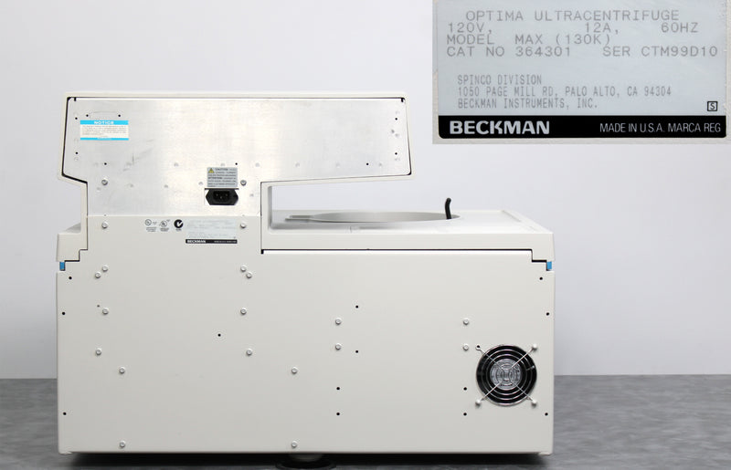 Beckman Optima MAX 130K Refrigerated Benchtop Ultracentrifuge Centrifuge 364301