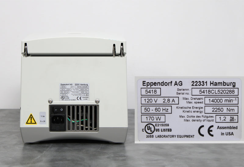 Eppendorf 5418 Benchtop Microcentrifuge and FA-45-18-11 Fixed Angle Rotor