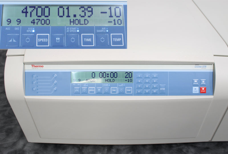 Thermo Scientific Sorvall Legend XTR Refrigerated Benchtop Centrifuge Control Panel and Screen