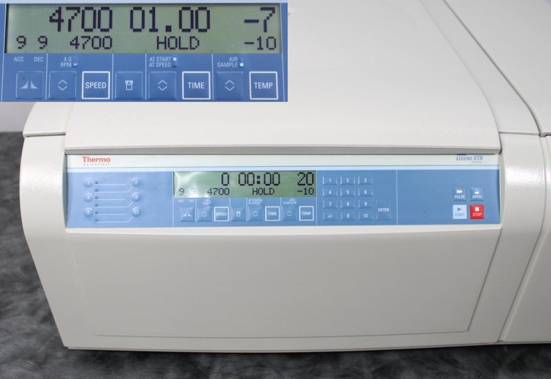 Thermo Scientific Sorvall Legend XTR Refrigerated Benchtop Centrifuge Control Panel and Screen