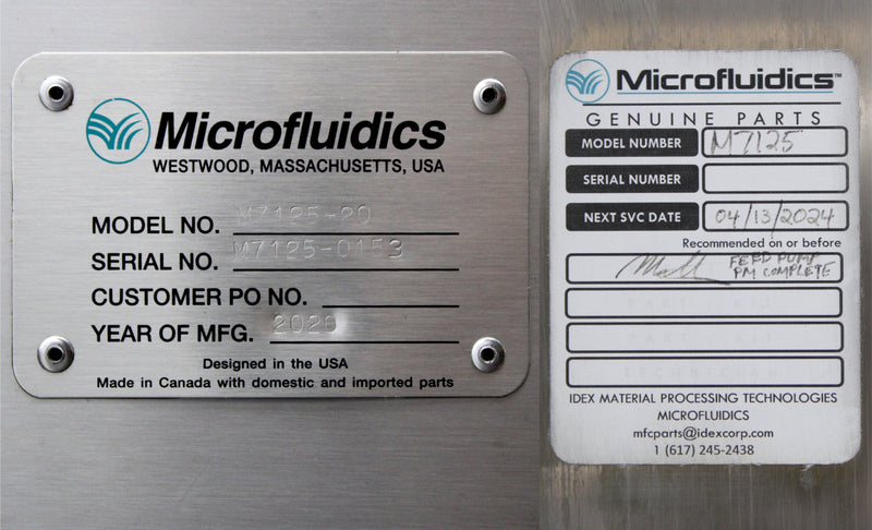 Microfluidics M700 Microfluidizer Processor 7125-20 Production Scale Homogenizer