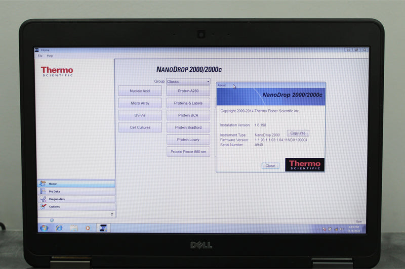 Thermo Scientific NanoDrop 2000 UV-Vis Spectrophotometer with NanoDrop 2000/2000c v1.6.198 Software Installed