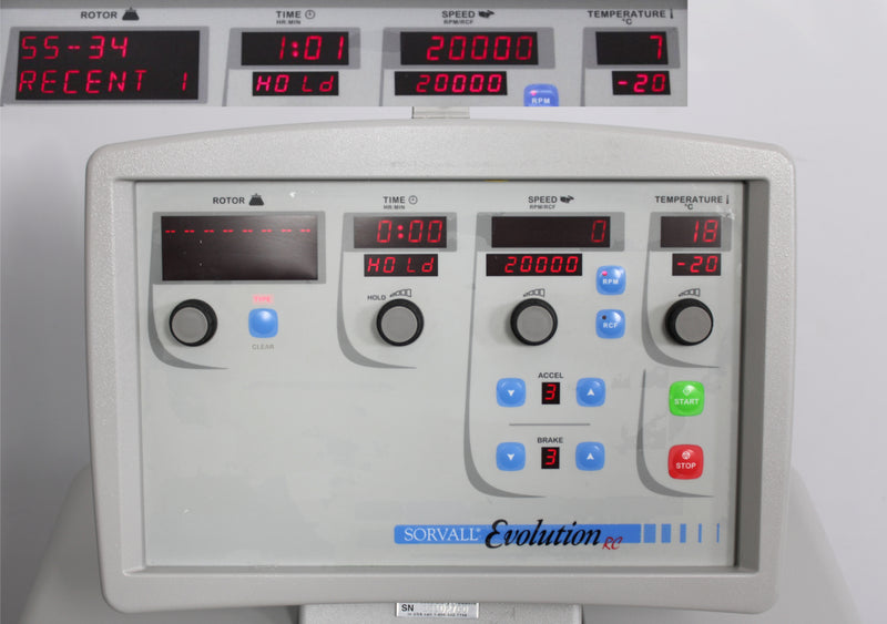 Kendro Sorvall Evolution RC high-speed refrigerated floor centrifuge Control Panel and Screen