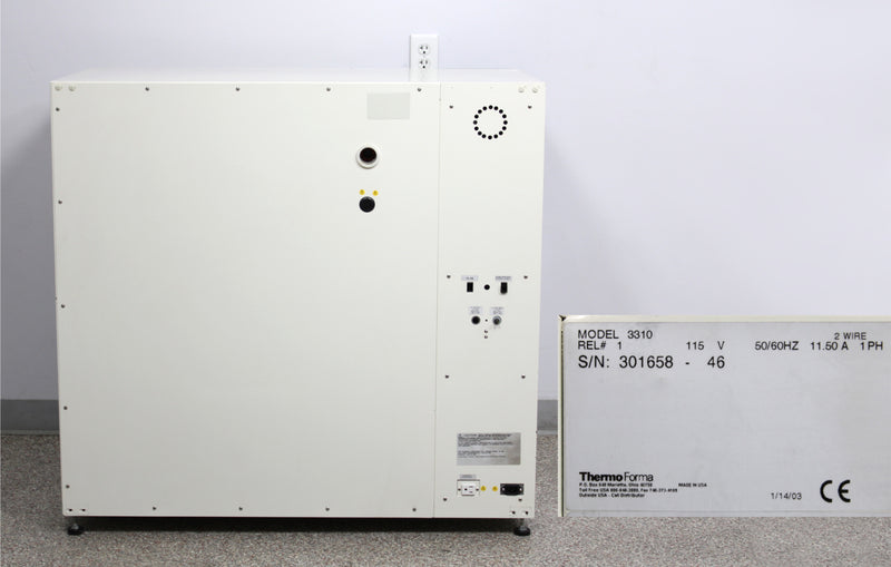 Thermo Forma 3310 Steri-Cult CO2 Incubator 323L Back Panel, Name Plate with Serial Number and Voltage Requirements