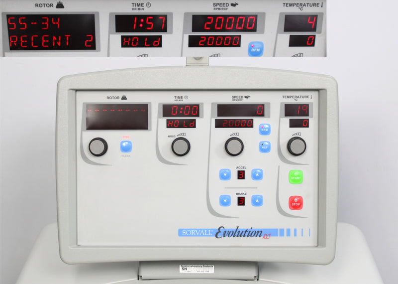 Kendro Sorvall Evolution RC High-Speed Refrigerated Floor Centrifuge Control Panel and Screen