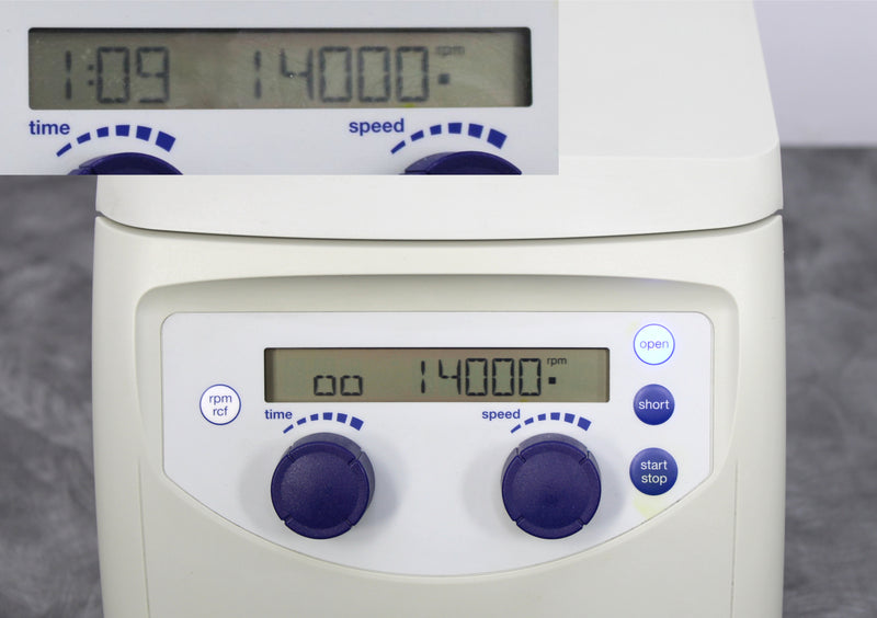 Eppendorf 5418 Benchtop Microcentrifuge control panel and screen