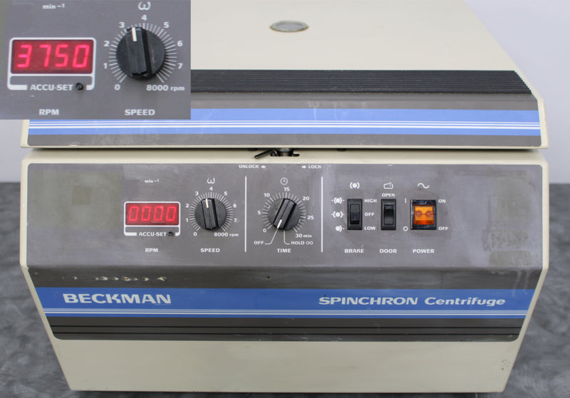 Beckman Spinchron Benchtop Centrifuge Control Panel and Screen