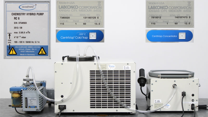 Labconco CentriVap Concentrator 7810012 Cold Trap -105°C 7385020 and Vacuum Pump