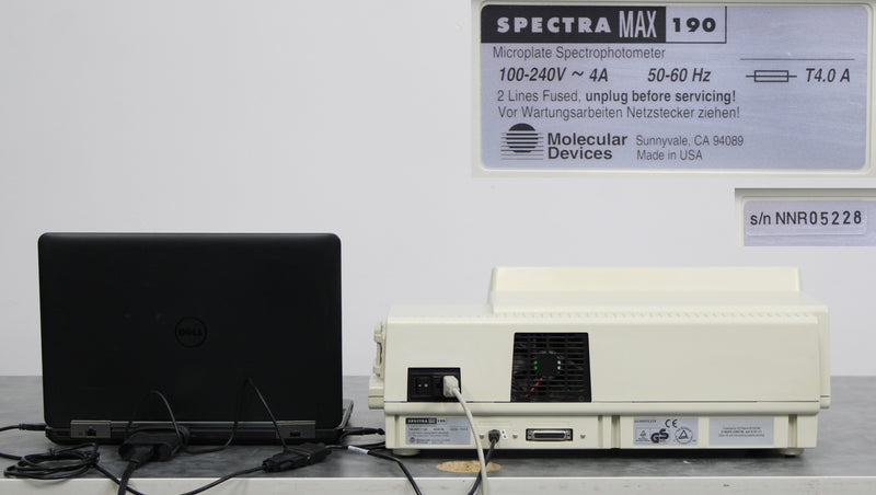 Molecular Devices SpectraMax 190 Microplate Reader Absorbance Spectrophotometer Back Panel, Name Plate with Serial Number