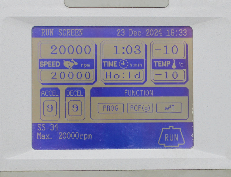 Thermo Electron Sorvall RC-6 Plus Refrigerated Floor Centrifuge Control Screen