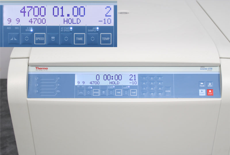 Thermo Sorvall Legend XTR Refrigerated Benchtop Centrifuge Control Panel and Screen