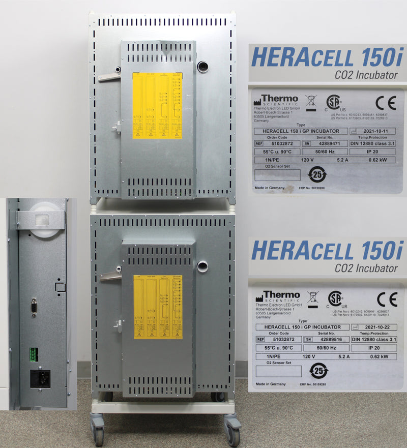 Thermo Scientific HERAcell 150i GP CO2 Incubators Back - Labels with Serial Numbers and Manufacture Dates, Logos, Ports