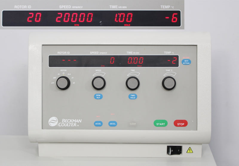 Beckman Coulter Avanti J-26 XP Refrigerated High-Speed Floor Centrifuge Control Panel and Screen