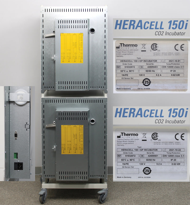 Thermo Scientific HERAcell 150i GP CO2 Incubators Back - Labels with Serial Numbers, Manufacture Dates, Logos, Ports