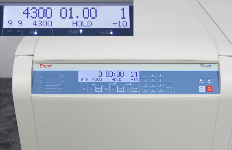 Thermo Sorvall Legend XTR 75004521 Refrigerated Benchtop Centrifuge Control Panel and Screen