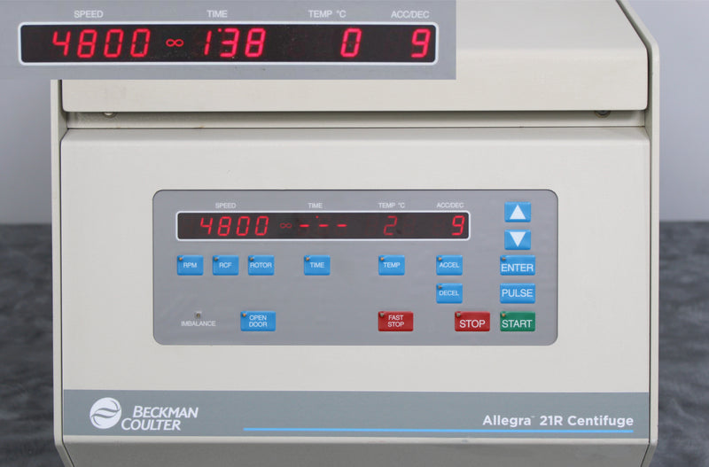 Beckman Allegra 21R Refrigerated Benchtop Centrifuge Control Panel and Screen