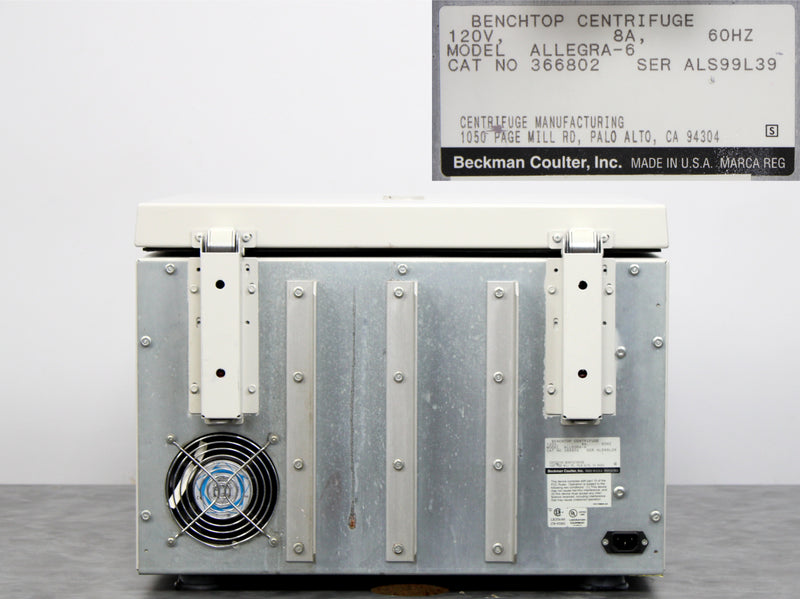 Beckman Coulter Allegra 6 Benchtop Centrifuge 366802 with GH-3.8 Swing Rotor