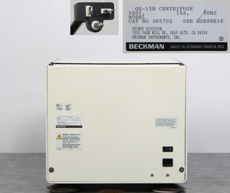 Beckman GS-15R Refrigerated Benchtop Centrifuge 365702 with F0850 Rotor