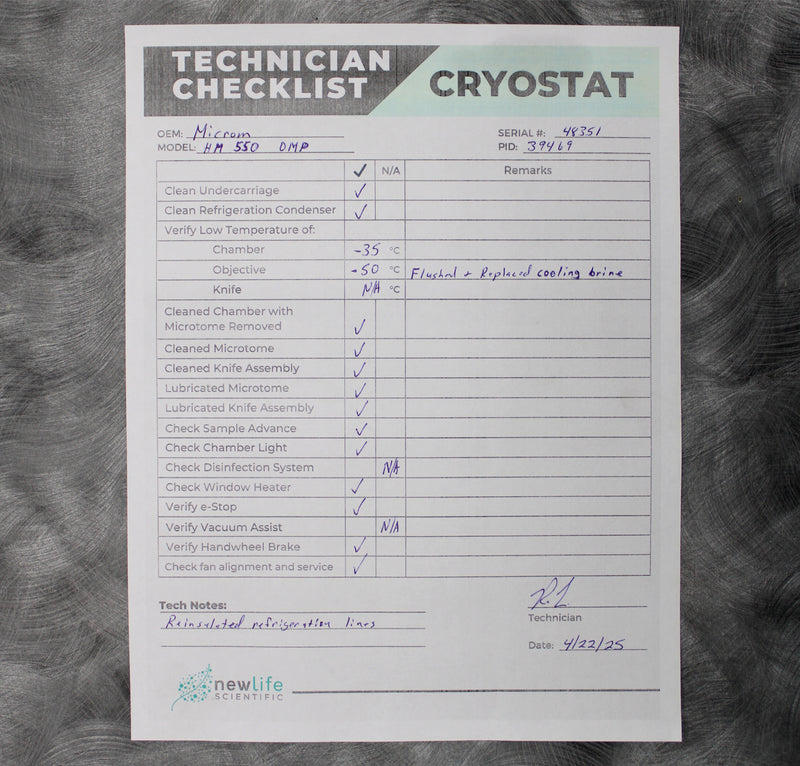 Thermo Scientific Microm HM 550 Cryostat Checklist