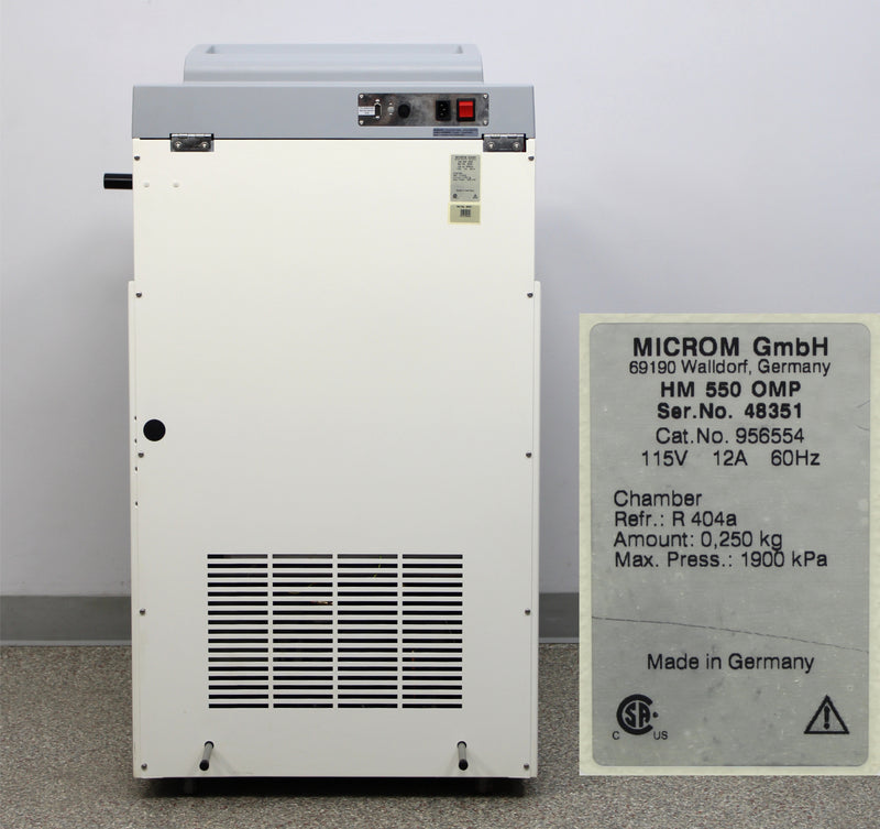 Thermo Scientific Microm HM 550 Cryostat Back Panel, Label with Serial Number