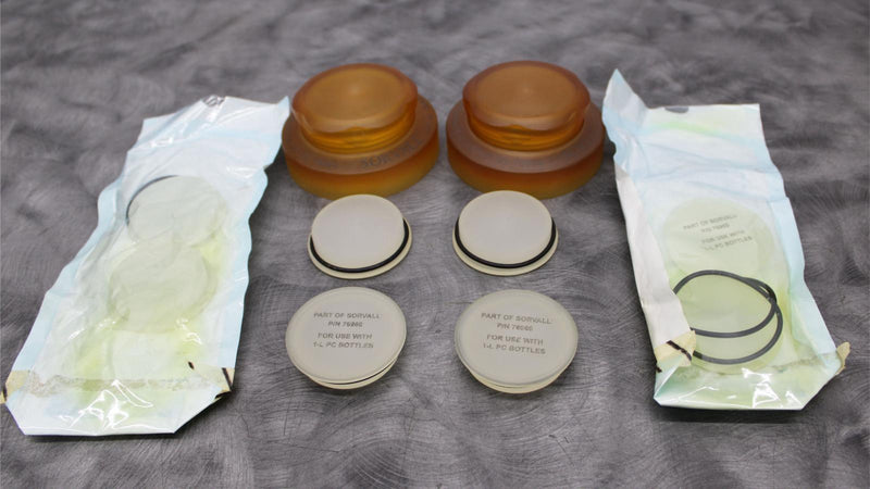x8 Sorvall 76964 Sealing Caps with (6) 1000mL PP Centrifuge Bottles
