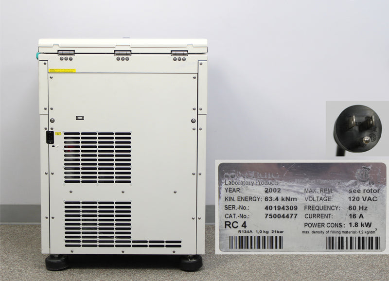 Kendro Sorvall RC-4 Refrigerated Floor Centrifuge Back Panel, Label with Serial Number, Plug