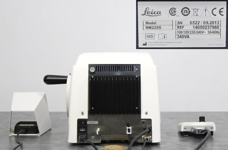 Leica RM2255 Motorized Rotary Microtome Back Panel, Label with Serial Number and Manufacture Date