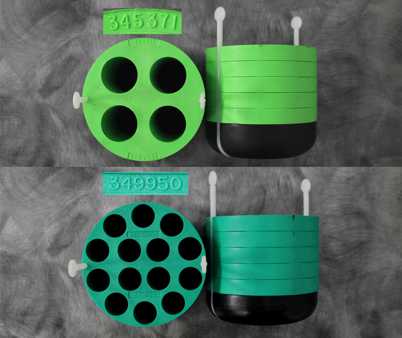 x2 Beckman Coulter 4x50mL Bucket Adapters (345371), x2 Beckman Coulter 14x15mL&nbsp; Bucket Adapters (349950)