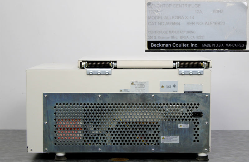 Beckman Coulter Allegra X-14 Benchtop Centrifuge Back Panel, Label with Serial Number