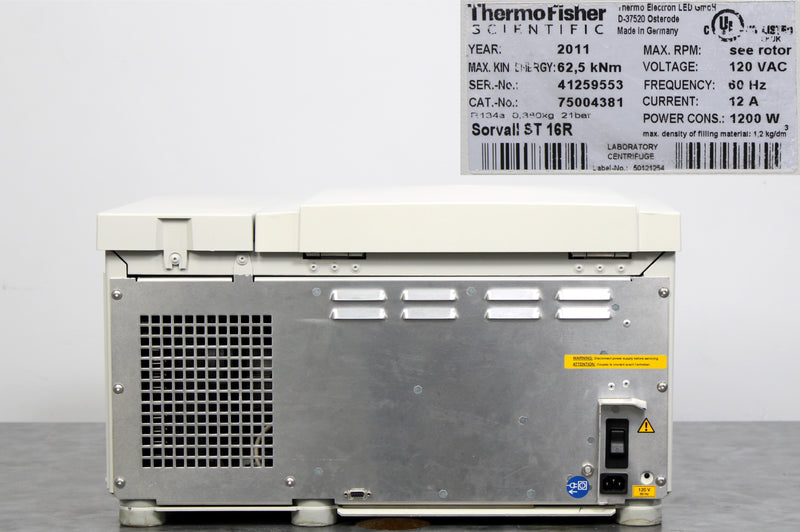 Thermo Scientific Sorvall ST 16R Benchtop Centrifuge Back Panel, Label with Serial Number and Manufacture Year